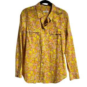 Equipment Yellow and Pink Patterned Shirt
